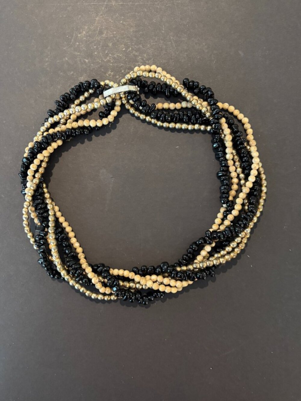 Gold, Onyx & Agate Necklace... 3 Strings into 1 Necklace